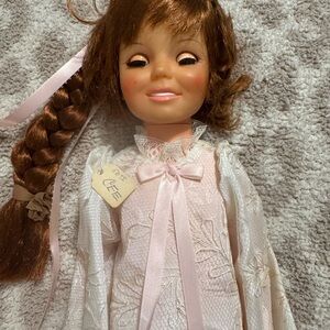 Chrissy Doll. Vintage. Antique. 1969-1970.  Brown Hair and Pink Ribbon Dress